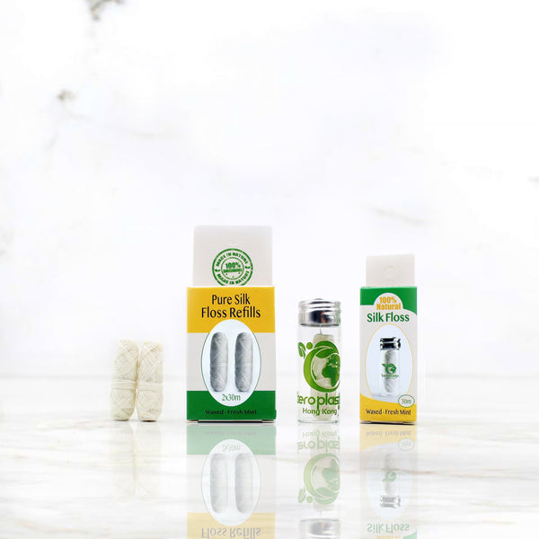 Silk Dental Floss in Glass Bottle + 2 Refill x30m