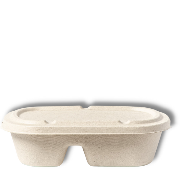 Bagasse 2 Partition Take Away Box + Lid - 980ML