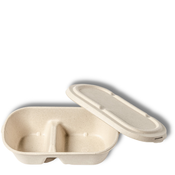 Bagasse 2 Partition Take Away Box + Lid - 980ML