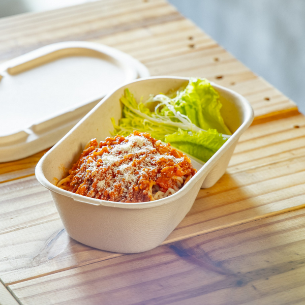 Bagasse 2 Partition Take Away Box + Lid - 980ML